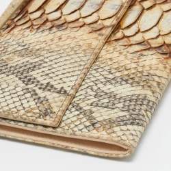 Pre Owned Dior Metallic Beige Python Wristlet Clutch