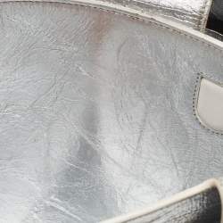 Pre Owned Dior Silver Laminated Leather Medium Diorever Bag