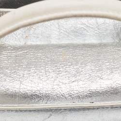 Pre Owned Dior Silver Laminated Leather Medium Diorever Bag