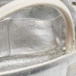 Pre Owned Dior Silver Laminated Leather Medium Diorever Bag