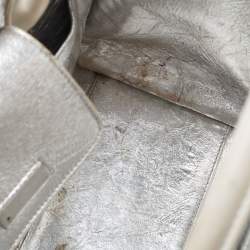 Pre Owned Dior Silver Laminated Leather Medium Diorever Bag