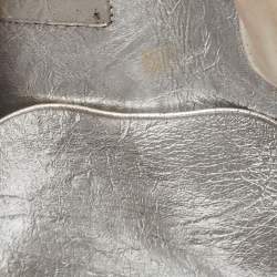 Pre Owned Dior Silver Laminated Leather Medium Diorever Bag