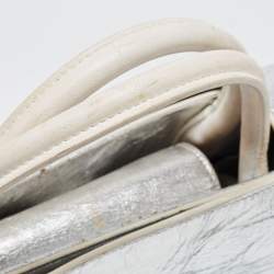 Pre Owned Dior Silver Laminated Leather Medium Diorever Bag