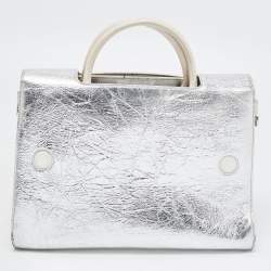 Pre Owned Dior Silver Laminated Leather Medium Diorever Bag