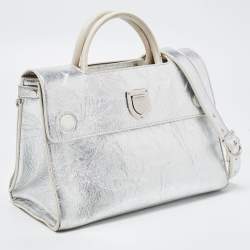 Pre Owned Dior Silver Laminated Leather Medium Diorever Bag