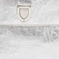 Pre Owned Dior Silver Laminated Leather Medium Diorever Bag