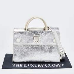 Pre Owned Dior Silver Laminated Leather Medium Diorever Bag
