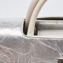 Pre Owned Dior Silver Laminated Leather Medium Diorever Bag
