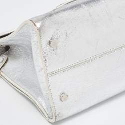 Pre Owned Dior Silver Laminated Leather Medium Diorever Bag