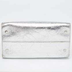 Pre Owned Dior Silver Laminated Leather Medium Diorever Bag
