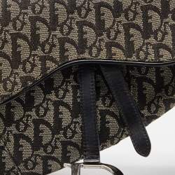 Pre Owned Dior Black Oblique Canvas and Leather Saddle Bag