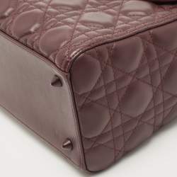 Pre Owned Dior Burgundy Cannage Matte Leather Medium Lady Dior Tote