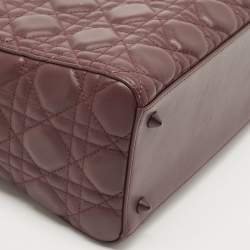 Pre Owned Dior Burgundy Cannage Matte Leather Medium Lady Dior Tote
