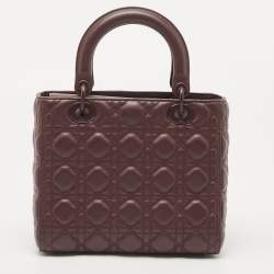 Pre Owned Dior Burgundy Cannage Matte Leather Medium Lady Dior Tote