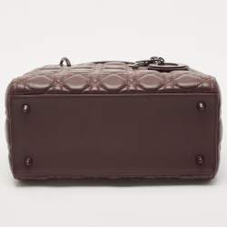 Pre Owned Dior Burgundy Cannage Matte Leather Medium Lady Dior Tote