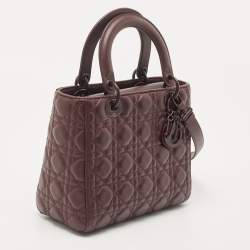Pre Owned Dior Burgundy Cannage Matte Leather Medium Lady Dior Tote