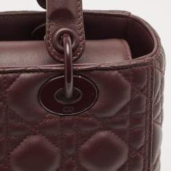 Pre Owned Dior Burgundy Cannage Matte Leather Medium Lady Dior Tote