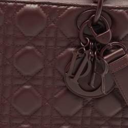 Pre Owned Dior Burgundy Cannage Matte Leather Medium Lady Dior Tote