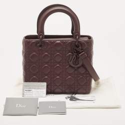 Pre Owned Dior Burgundy Cannage Matte Leather Medium Lady Dior Tote