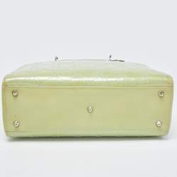 Pre Owned Dior Lime Green Cannage Patent Leather Large Lady Dior Tote