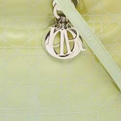 Pre Owned Dior Lime Green Cannage Patent Leather Large Lady Dior Tote
