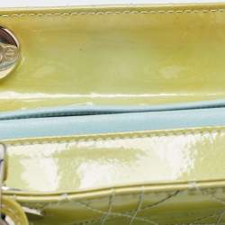 Pre Owned Dior Lime Green Cannage Patent Leather Large Lady Dior Tote