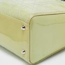 Pre Owned Dior Lime Green Cannage Patent Leather Large Lady Dior Tote
