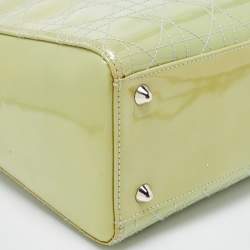 Pre Owned Dior Lime Green Cannage Patent Leather Large Lady Dior Tote