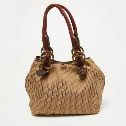 Pre Owned Dior Beige/Maroon Diorissimo Canvas,Suede and Patent Leather Shoulder Bag