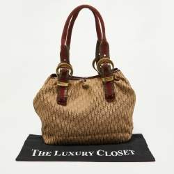 Pre Owned Dior Beige/Maroon Diorissimo Canvas,Suede and Patent Leather Shoulder Bag