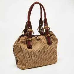 Pre Owned Dior Beige/Maroon Diorissimo Canvas,Suede and Patent Leather Shoulder Bag