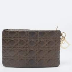 Pre Owned Dior Khaki Cannage Coated Canvas Rivage Clutch