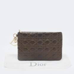Pre Owned Dior Khaki Cannage Coated Canvas Rivage Clutch