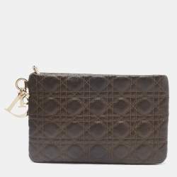 Pre Owned Dior Khaki Cannage Coated Canvas Rivage Clutch
