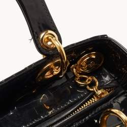Dior Black Cannage Patent Leather Medium Lady Dior Tote