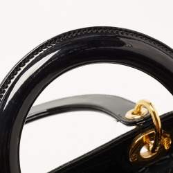 Dior Black Cannage Patent Leather Medium Lady Dior Tote
