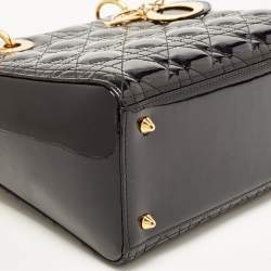 Dior Black Cannage Patent Leather Medium Lady Dior Tote