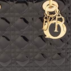 Dior Black Cannage Patent Leather Medium Lady Dior Tote