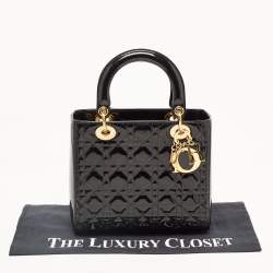 Dior Black Cannage Patent Leather Medium Lady Dior Tote