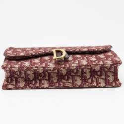 Dior Burgundy Oblique Canvas Saddle Wallet on Chain Bag