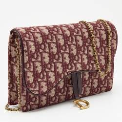 Dior Burgundy Oblique Canvas Saddle Wallet on Chain Bag