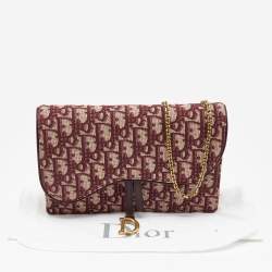 Dior Burgundy Oblique Canvas Saddle Wallet on Chain Bag