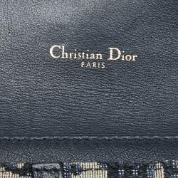 مملوكة مسبقًا Dior Navy Blue Oblique Canvas and Leather Saddle Wallet On Chain
