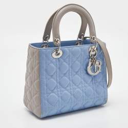 Dior Blue/Grey Cannage Leather Medium Lady Dior Tote