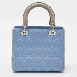 Dior Blue/Grey Cannage Leather Medium Lady Dior Tote