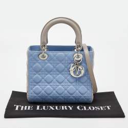 Dior Blue/Grey Cannage Leather Medium Lady Dior Tote