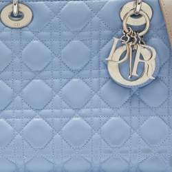 Dior Blue/Grey Cannage Leather Medium Lady Dior Tote