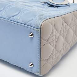 Dior Blue/Grey Cannage Leather Medium Lady Dior Tote