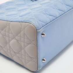 Dior Blue/Grey Cannage Leather Medium Lady Dior Tote