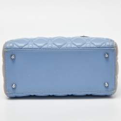 Dior Blue/Grey Cannage Leather Medium Lady Dior Tote